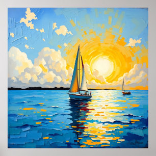 Segelboot bei Sonnenuntergang Poster
