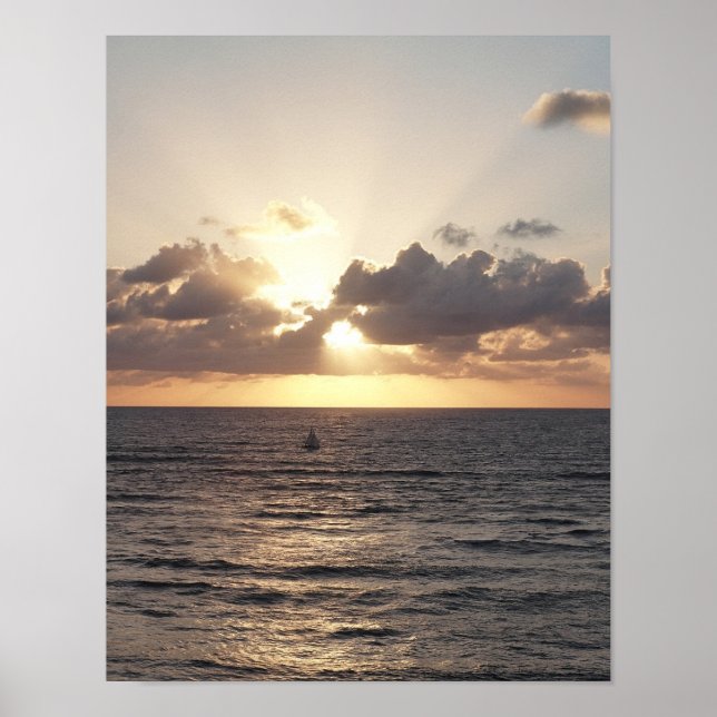 Segelboot bei Sonnenuntergang Poster (Vorne)