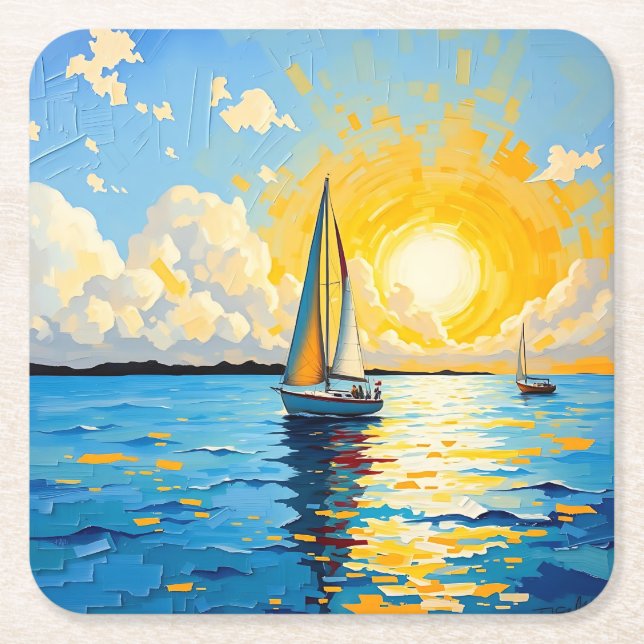 Segelboot bei Sonnenuntergang Rechteckiger Pappuntersetzer (Vorderseite)