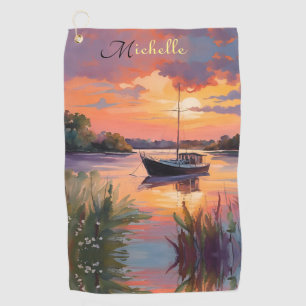 Segelboot bei Sunrise *personalize* Golfhandtuch