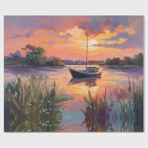 Segelboot bei Sunrise Wasserfarbe Art Geschenkpapier