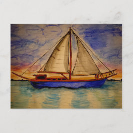 Segelboot bei Sunset Postcard Postkarte