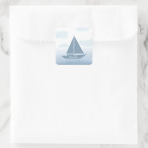 Segelboot Blau Aquarell Jungen-Baby-Party Quadratischer Aufkleber