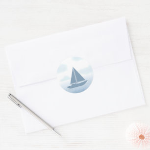Segelboot Blau Aquarell Jungen Baby Shower Runder Aufkleber