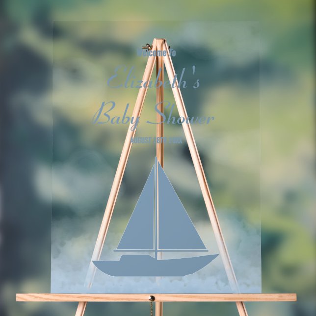 Segelboot Blau Wasserfarbe Jungen-Baby-Party Acrylschild (Neutral)