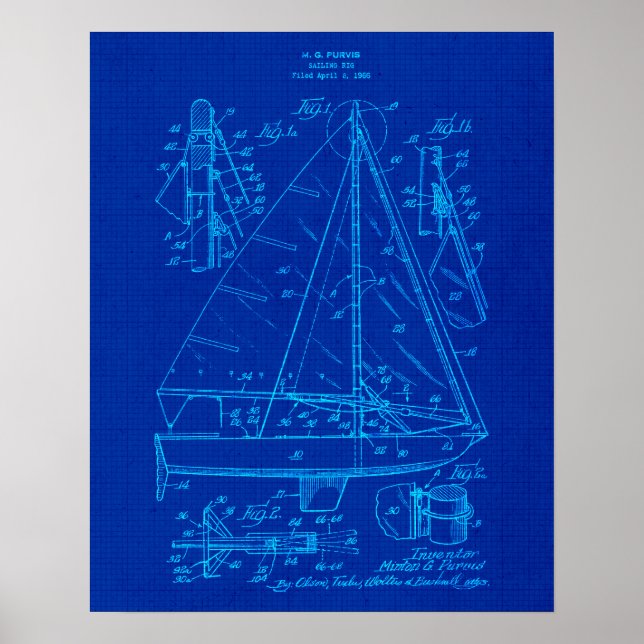 Segelboot Blueprint Nr. 3 Nautical Themed Art Poster (Vorne)