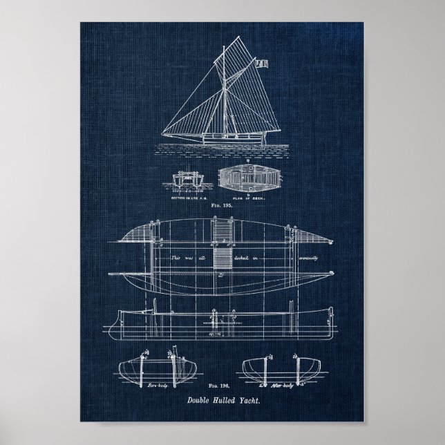 Segelboot Blueprint Nr. 3 Poster (Vorne)