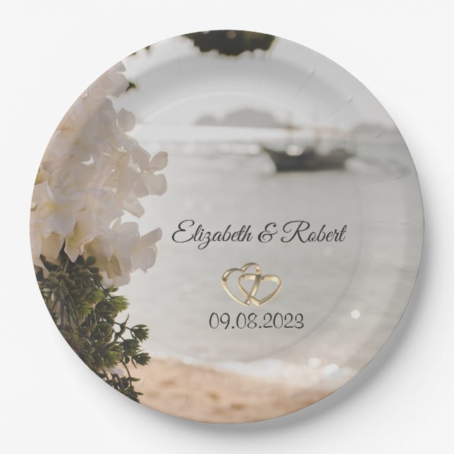 Segelboot Blume Strand Hochzeit Pappteller (Vorderseite)