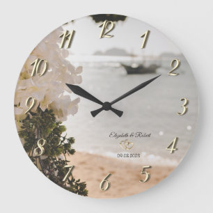 Segelboot Blumen Strand Große Wanduhr