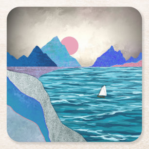 Segelboot-Bucht-Landschaft Rechteckiger Pappuntersetzer