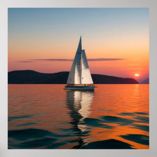 Segelboot, das auf ruhigem Wasser gleitet Poster