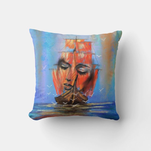 Segelboot Frau Pillow Kissen (Vorderseite)