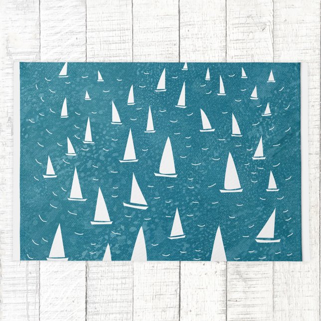 Segelboot Fußmatte (Sailing boat race regatta coastal teal doormat)