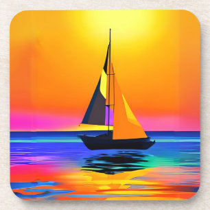 Segelboot gegen einen lebendigen Ozean-Sonnenunter Getränkeuntersetzer