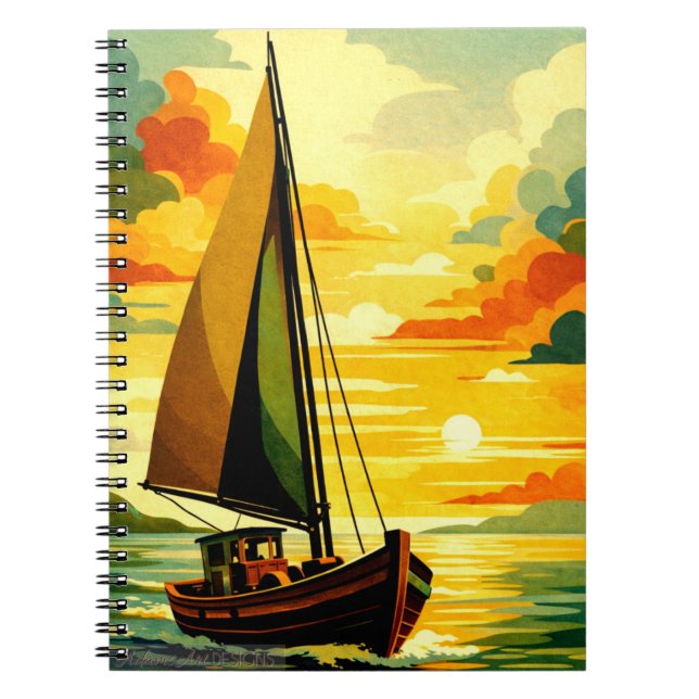 Segelboot Golden Sunset Vintage Kunst Notizblock (Vorderseite)