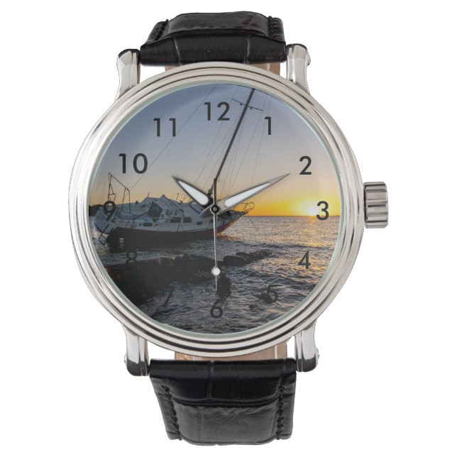 Segelboot "Gulf Breeze" und Jetty Sunset Wrist Wat Armbanduhr (Vorderseite)
