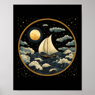 Segelboot Himmelsästhetik Art Deco Ozean Segler Poster
