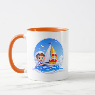 Segelboot Illustration Süßes Kind Blau Tasse