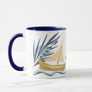 Segelboot im Hintergrund des Mondes und der Palme Tasse