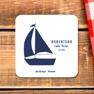 Segelboot im Marineblau Seelandsitz Familenname Getränkeuntersetzer