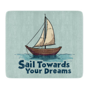 Segelboot im Vintage-Stil Inspirierendes Zitat mit Schneidebrett