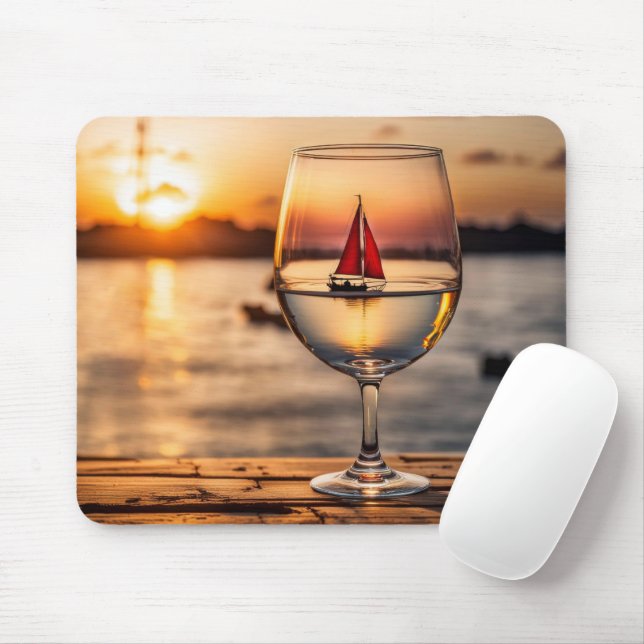 Segelboot im Weinglas Mousepad (Mit Mouse)