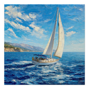 Segelboot-Impasto-Malerei Poster