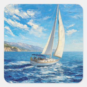 Segelboot-Impasto-Malerei  Quadratischer Aufkleber