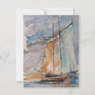 Segelboot in Aquarell Feiertagskarte