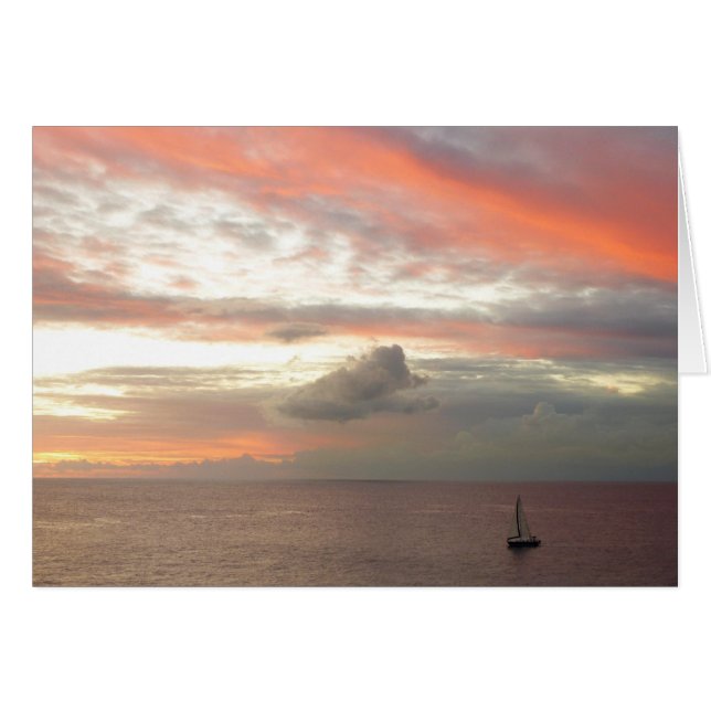 Segelboot in Sunset Beautiful Pink Seascape (Vorderseite (Horizontal))