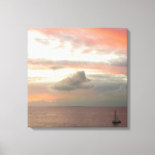 Segelboot in Sunset Beautiful Pink Seascape Leinwanddruck