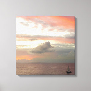Segelboot in Sunset Beautiful Pink Seascape Leinwanddruck