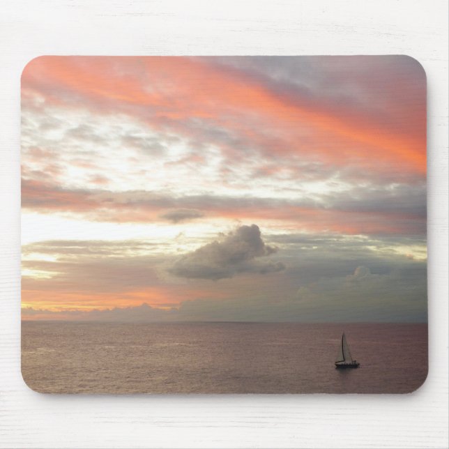 Segelboot in Sunset Beautiful Pink Seascape Mousepad (Vorne)