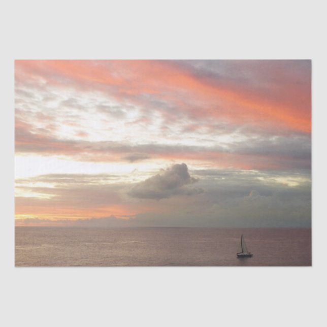 Segelboot in Sunset Beautiful Pink Seascape Seidenpapier (Vorderseite)