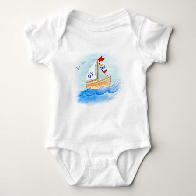 Segelboot Kunstname Nummer des Segelbootes T - Shi Baby Strampler (Vorderseite)