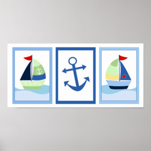 Segelboot Little Skipper Set mit 3 Kunstpostern Poster