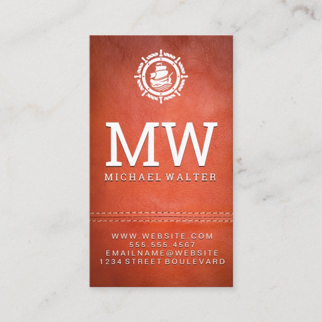 Segelboot-Logo | Leder | doppelt gestickt Visitenkarte (Vorderseite)