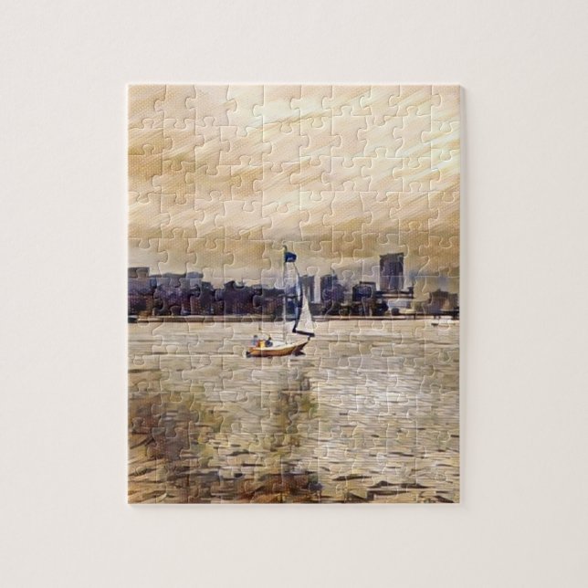 Segelboot Marinewerft Bronze Blau Puzzle (Vertikal)