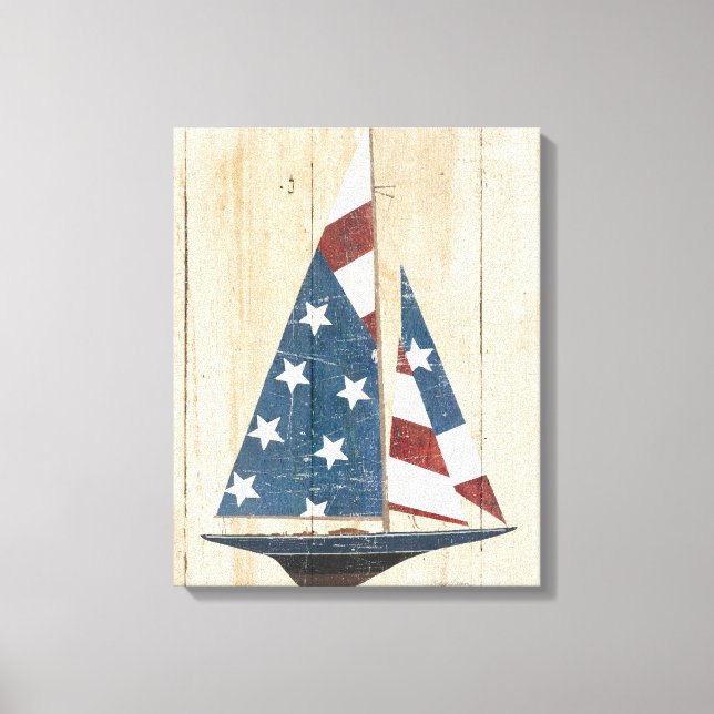 Segelboot mit amerikanischer Flagge Leinwanddruck (Vorderseite)