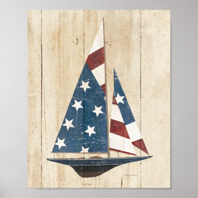 Segelboot mit amerikanischer Flagge Poster (Vorne)