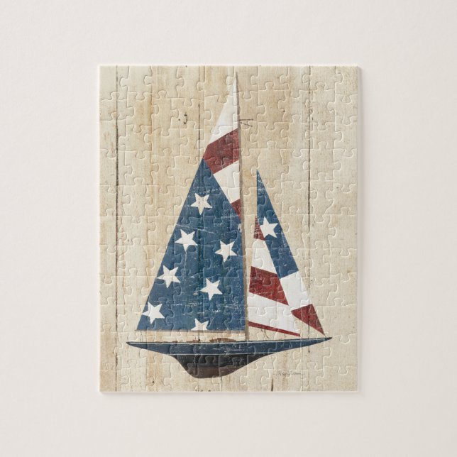 Segelboot mit amerikanischer Flagge Puzzle (Vertikal)