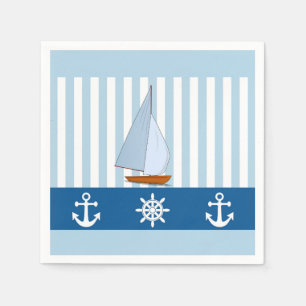 Segelboot mit Anchor- und Schiffrad Serviette