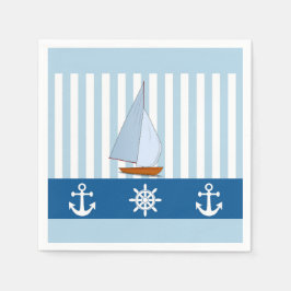 Segelboot mit Anker- und Schiffrad Serviette