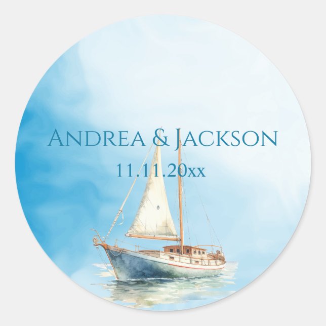 Segelboot mit Aquarellfarbe Runder Aufkleber (Vorderseite)