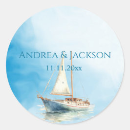 Segelboot mit Aquarellfarbe Runder Aufkleber