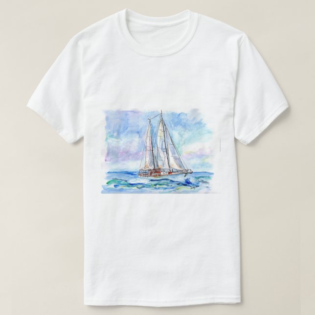 Segelboot mit Aquarellfarbe T-Shirt (Design vorne)