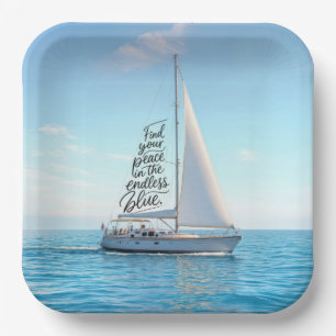 Segelboot mit einem inspirierenden Zitat Pappteller