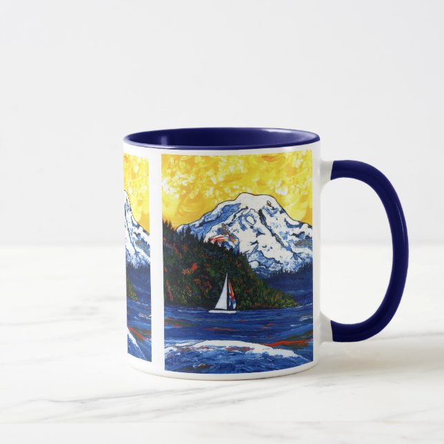Segelboot mit Mt regnerischer Tasse (Rechts)