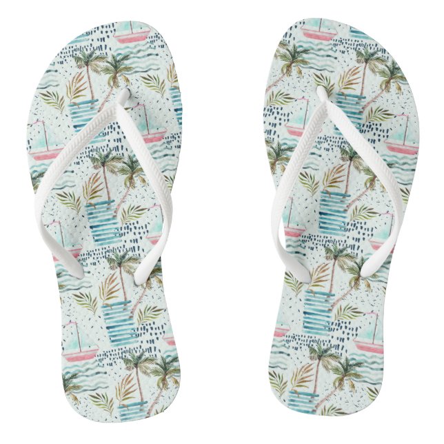 Segelboot mit Palmenbaummuster Flip Flops (Fußbett)