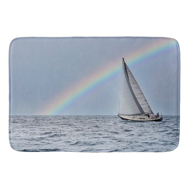 Segelboot mit Regenbogen Badematte (Vorderseite)